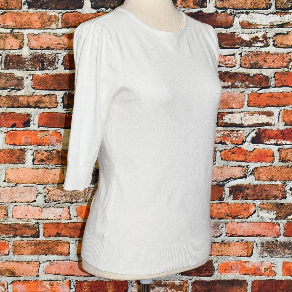 White COLLECTIF Half Puffed Sleeve Sweater - L